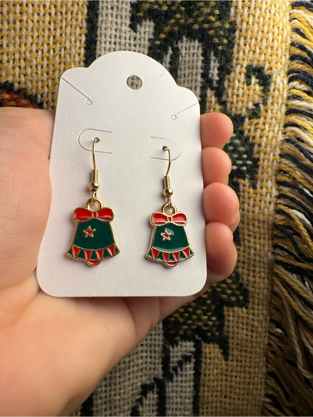 Festive Green and Red Bell Drop Earrings